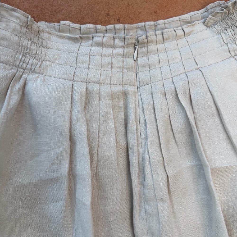J. Crew Linen Mini Skirt A-Line Beige Tan Sz 2 Pleated Lined - Picture 9 of 14